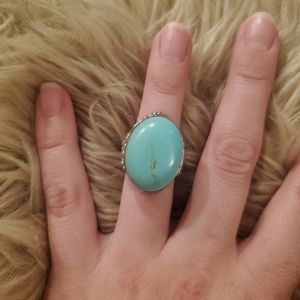 Turquoise Colored Sterling Silver Ring Size 7
